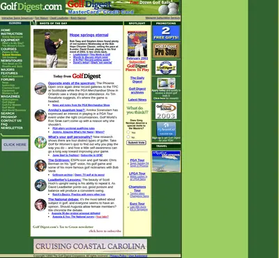 Golf Digest startsida 2003