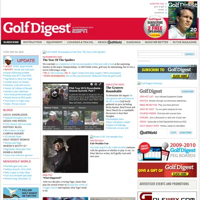 Golf Digest startsida 2010