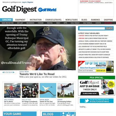 Golf Digest startsida 2012