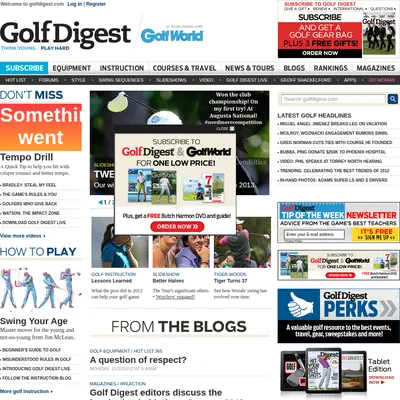 Golf Digest startsida 2013