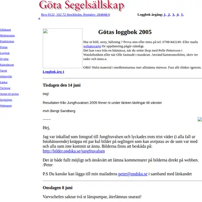 Göta Segelsällskap, gotasegelsallskap.se startsida 2007