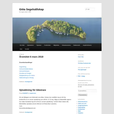 Göta Segelsällskap, gotasegelsallskap.se startsida 2018