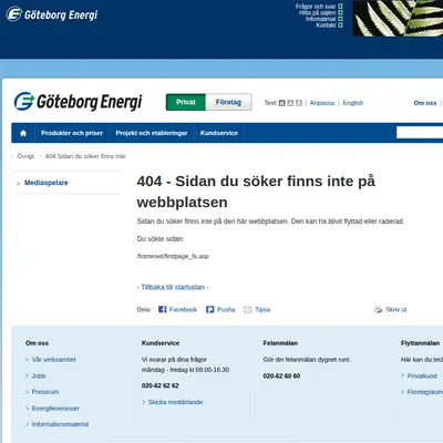 Göteborg Energi Magasin startsida 2001