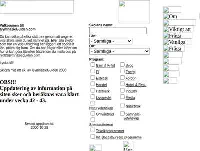 GymnasieGuiden startsida 2000