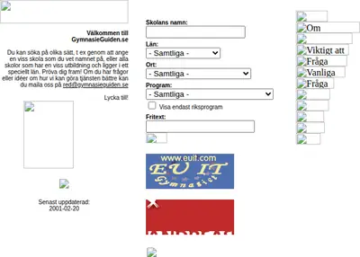 GymnasieGuiden startsida 2001