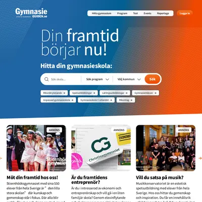 GymnasieGuiden startsida 2025