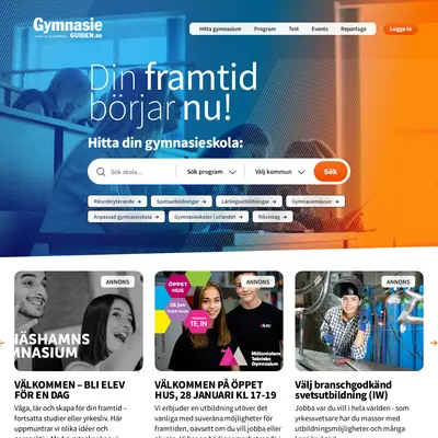 GymnasieGuiden startsida 2026
