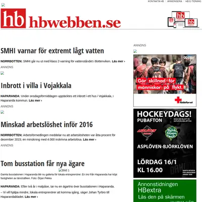http://HBwebben.se startsida 2016