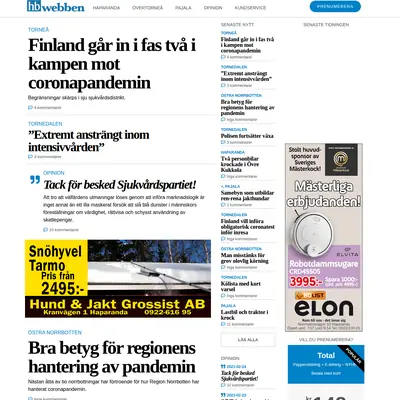 http://HBwebben.se startsida 2021