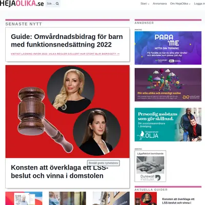 HejaOlika.se startsida 2022