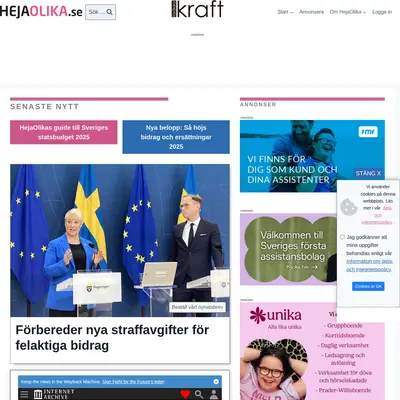HejaOlika.se startsida 2025