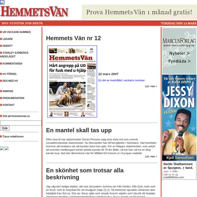 Hemmets Vän startsida 2007