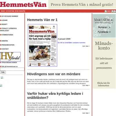 Hemmets Vän startsida 2009