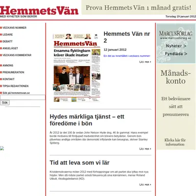 Hemmets Vän startsida 2012