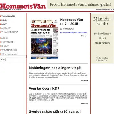 Hemmets Vän startsida 2015