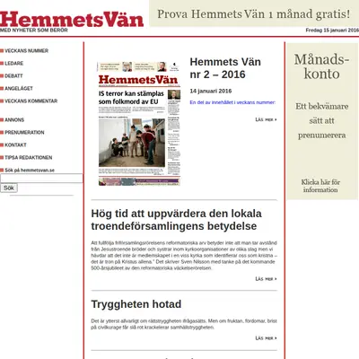 Hemmets Vän startsida 2016
