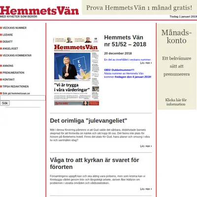 Hemmets Vän startsida 2019