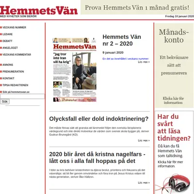 Hemmets Vän startsida 2020