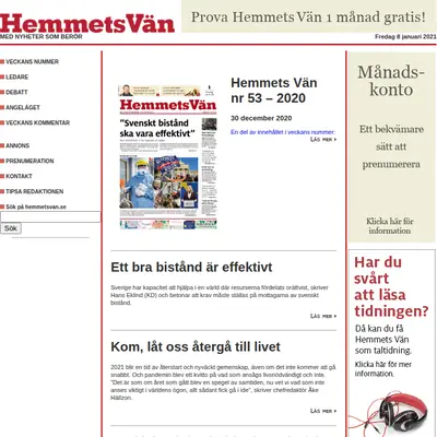 Hemmets Vän startsida 2021