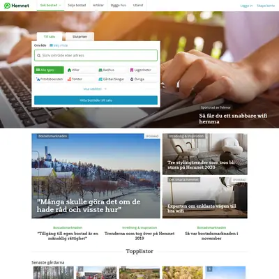 hemnet.se startsida 2020