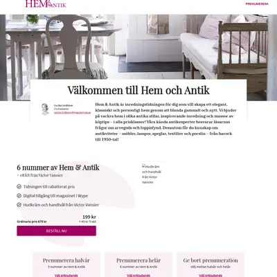 Hem och Antik, http://www.hemochantik.se startsida 2020