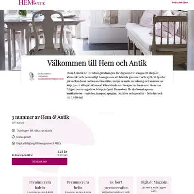 Hem och Antik, http://www.hemochantik.se startsida 2021