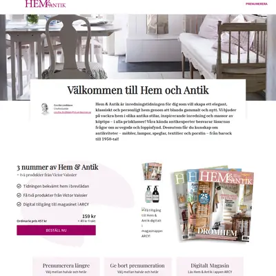 Hem och Antik, http://www.hemochantik.se startsida 2022