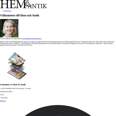 Hem och Antik, http://www.hemochantik.se startsida 2023