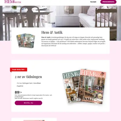 Hem och Antik, http://www.hemochantik.se startsida 2025
