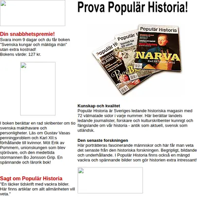 HISTORIA NU startsida 2001