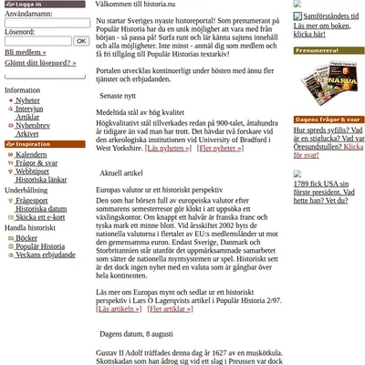 HISTORIA NU startsida 2003