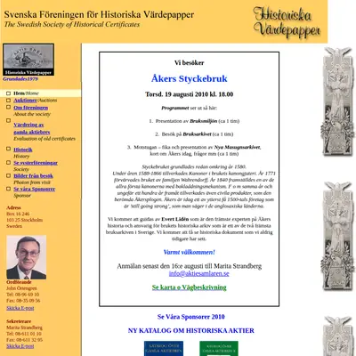 Historiska Värdepapper startsida 2010