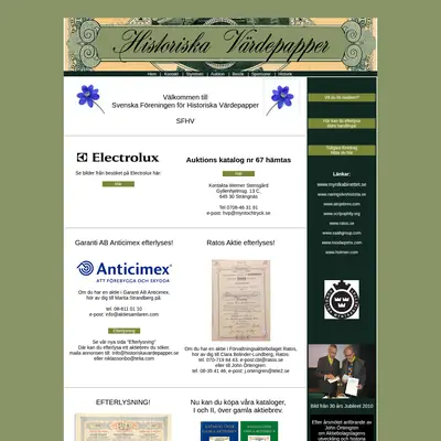 Historiska Värdepapper startsida 2013