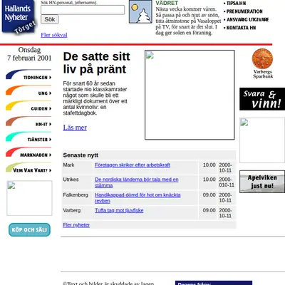 FALKENBERGS TIDNING MED FALKENBERGS-POSTEN startsida 2001