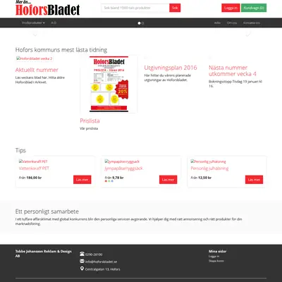 Hoforsbladet startsida 2016
