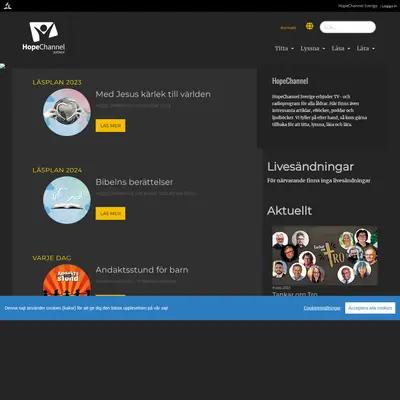 Hope Channel Sverige startsida 2024