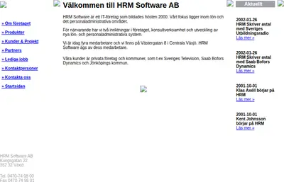 hrm, www.hrmsoftware.se startsida 2003