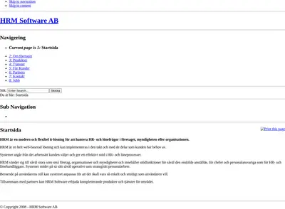 hrm, www.hrmsoftware.se startsida 2009