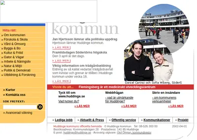 Huddinge Nyheter startsida 2002
