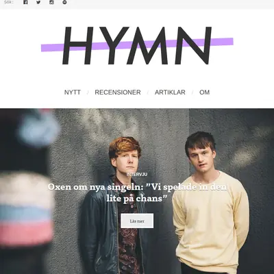 HYMN.se startsida 2018
