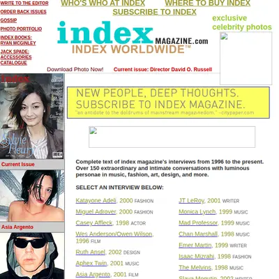 Index Magazine startsida 2002
