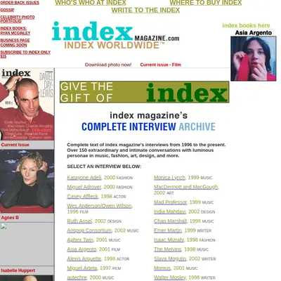 Index Magazine startsida 2003
