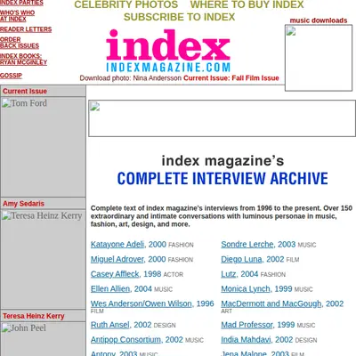 Index Magazine startsida 2005