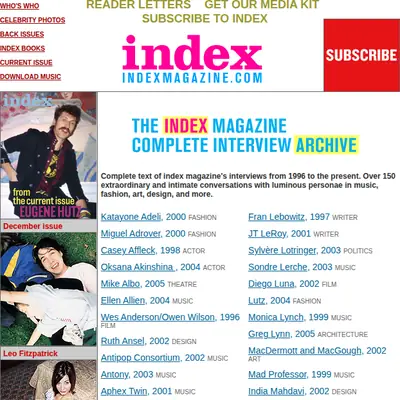 Index Magazine startsida 2006