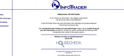 InfoTrader, infotrader.se startsida 2001