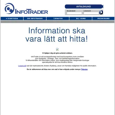 InfoTrader, infotrader.se startsida 2014