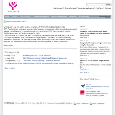 Innventia startsida 2009