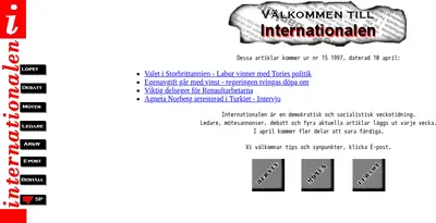 Internationalen startsida 1997