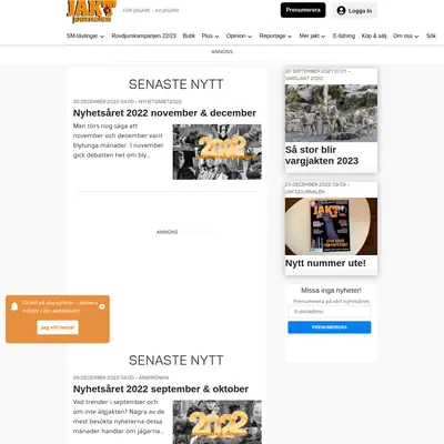 Jaktjournalen, www.jaktjournalen.se startsida 2023