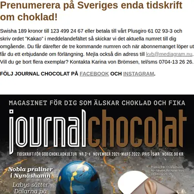 Journal Chocolat startsida 2023
